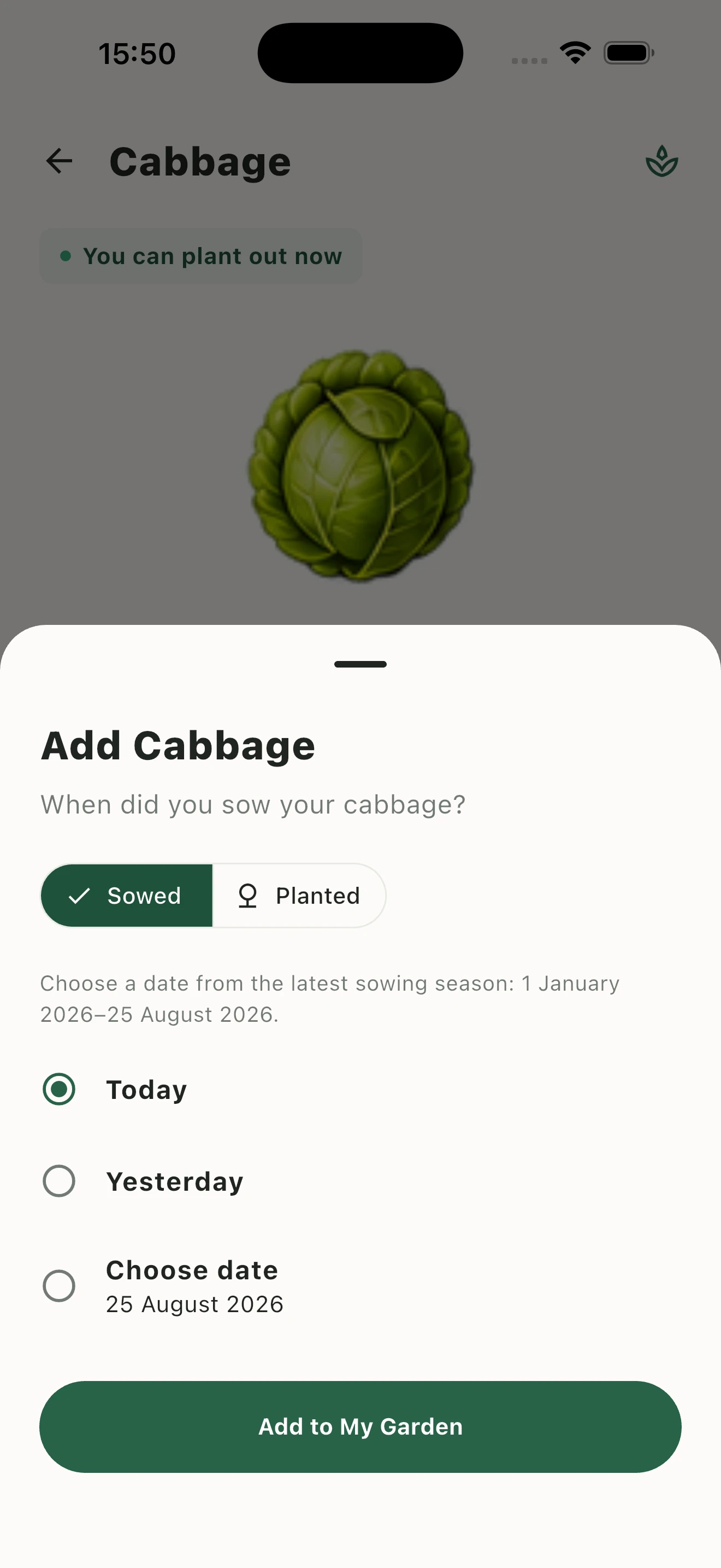 Sow Now settings for growing region and reminders