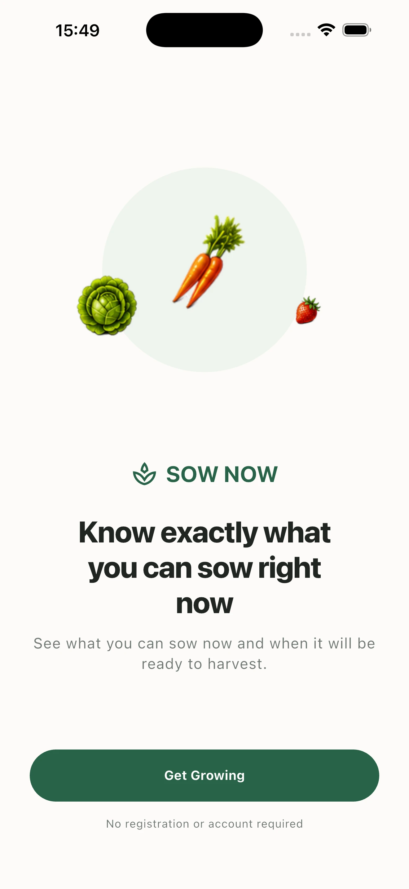 Sow Now welcome screen